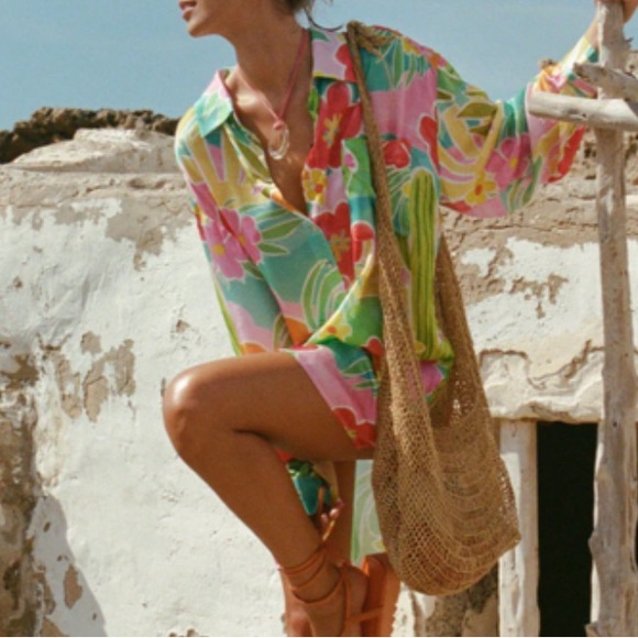 New Spell x Free People Floral Tutti Fruitti XS, S, M Pink Button Shirtdress - Picture 4 of 15